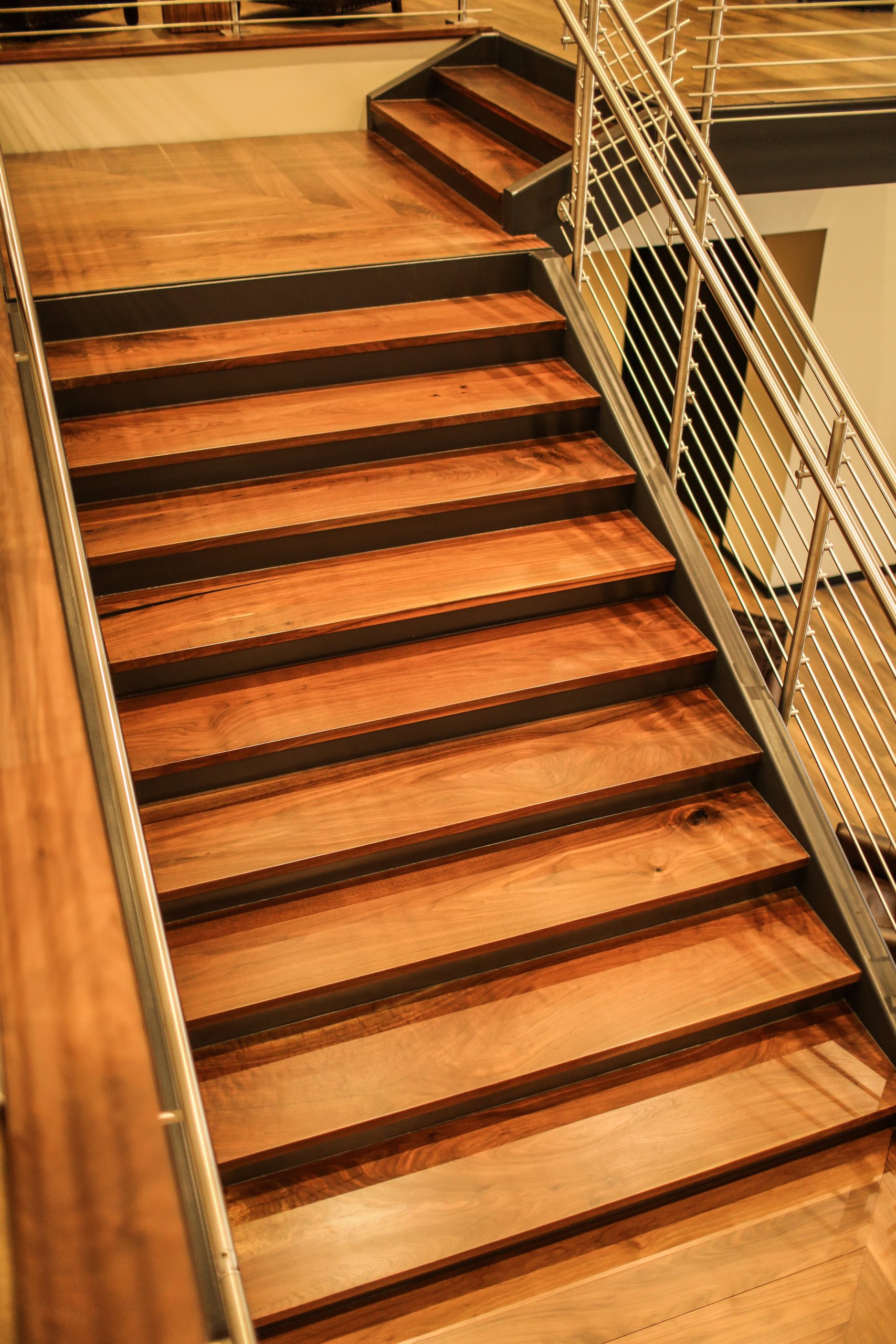 Custom millwork wood stairs made by Greg Pilotti Furniture Makers.